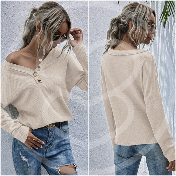 Oversized button closure long sleeve top - WINE - Picture 6 of 13